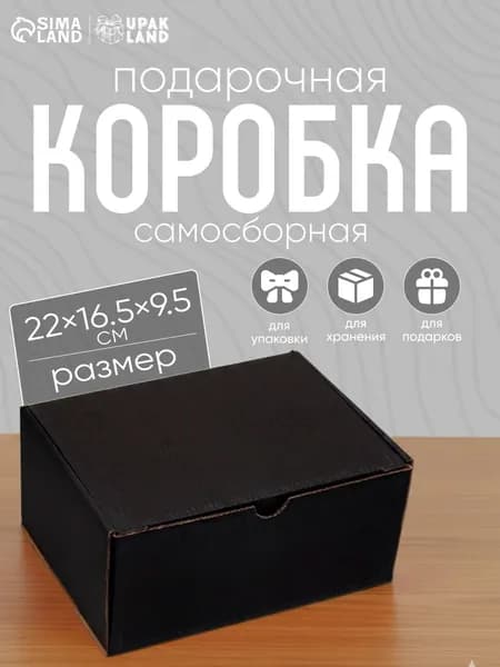 Коробка подарочная, Черная, 22 х 16,5 х 10 см