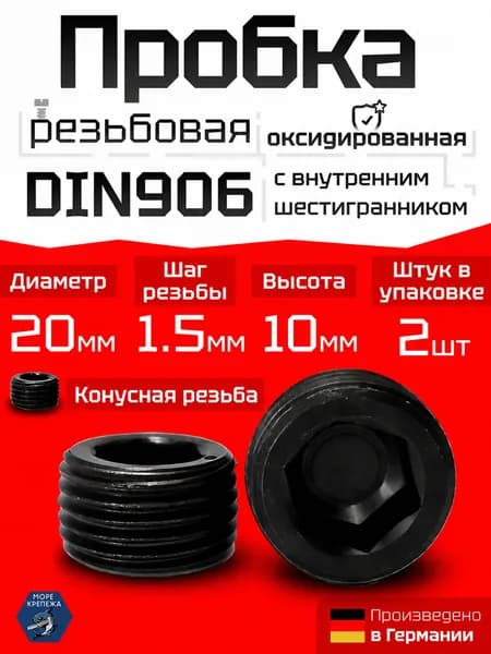 Пробка (заглушка) М20 х 1,5 DIN 906, сталь без покрытия, 2 шт