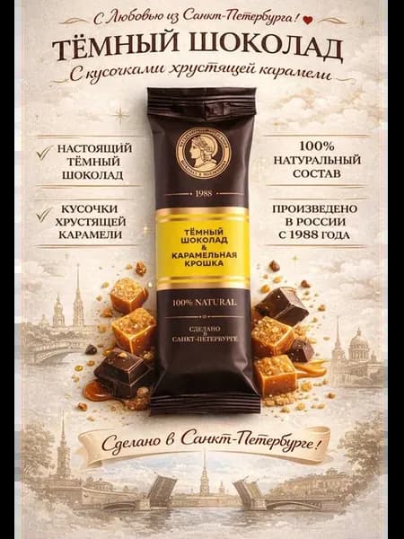Натуральный тёмный шоколад с карамельной крошкой