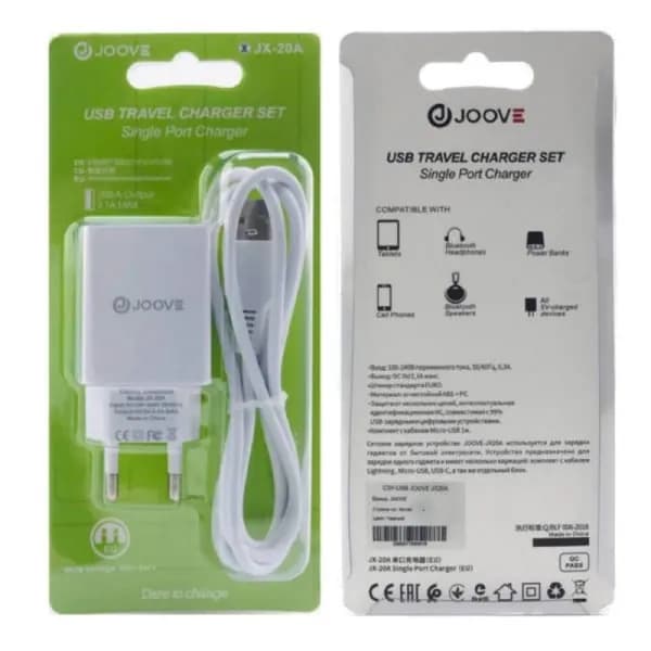 1.СЗУ-USB Micro JOOVE JX20A 1м, 2,1А, White JM02