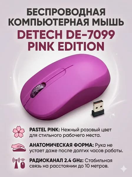 Беспроводная мышь : DeTech DE-7099W Pink