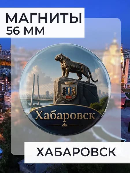 магнит Хабаровск 1 шт, диаметром 56 мм.