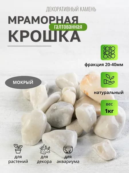 Декоративная мраморная крошка белая, фракция 20-40 мм галтованная 1 кг, камень ландшафтный для дизайна и интерьера. Мраморная галька
