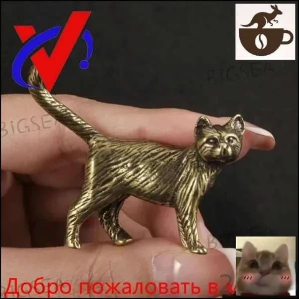 2026Эксклюзивная винтажная фигурка котенка выполнена из латуни-Скидка