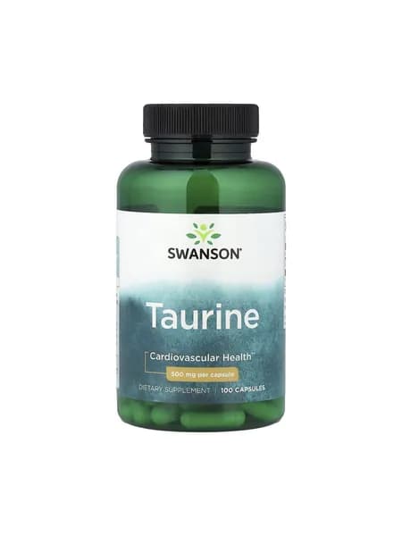 Swanson Таурин, Taurine 500мг, 100 капсул, Аминокислота для сердца и сосудов, нервной системы и выносливости