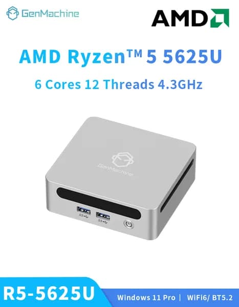 GenMachine MINI PC Мини-ПК (AMD Ryzen 5 5625U, RAM 16 ГБ, SSD 256 ГБ, AMD Radeon Vega 7, ), AMD R5 5625U