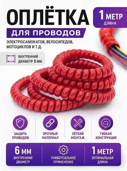 Оплётка кабельная для проводов электросамоката, красная 1 м.