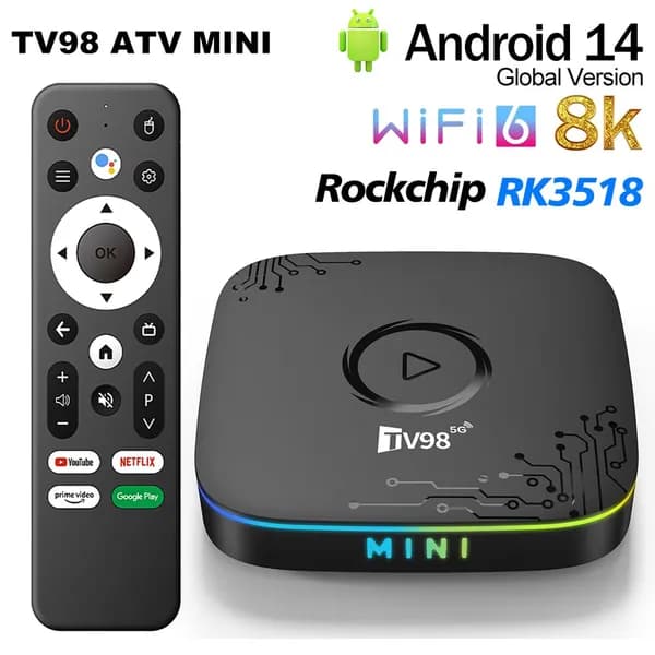 ТВ-приставка TV98 ATV MINI, Android 14.0, чип RK3518, декодирование 8K HDR, двухдиапазонный WiFi6, BT 5.0, Игровая приставка Android