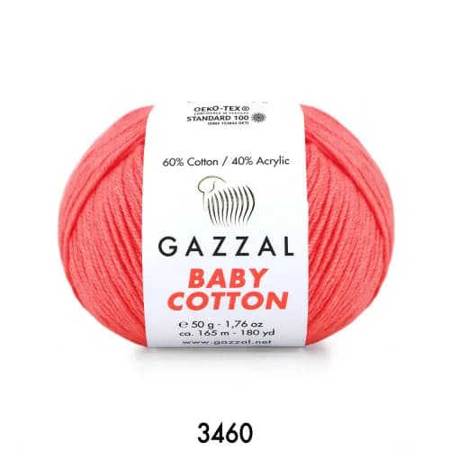 Пряжа GAZZAL BABY COTTON (Газал беби котон), хлопок/акрил, 3460 коралловый, 1 моток