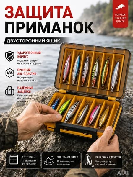 Двусторонняя коробка для приманок 12 ячеек, рыболовный бокс для воблеров, блёсен и крючков, органайзер для снастей 2013,610,6 см, 215 г