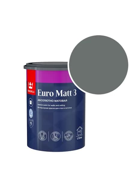Краска интерьерная Tikkurila/Tikkivala Euro Matt 3 RAL 7005 (Мышино-серый - Mouse grey) 0,9 л