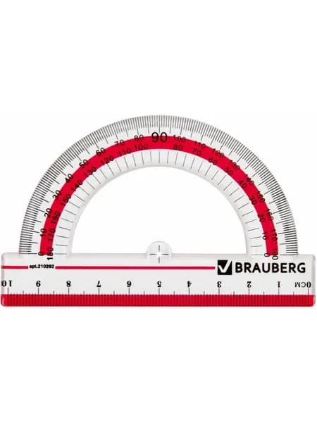 Транспортир Brauberg Сrystal 10 см, 180 градусов, пластик, 210292