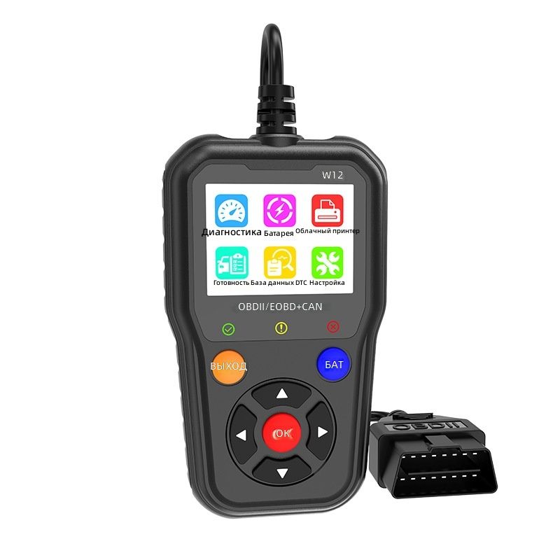 Автомобильный диагностический сканер OBD2 W12 с IPS-экраном 2,4 дюйма: чтение и сброс кодов неисправностей, проверка состояния АКБ черный