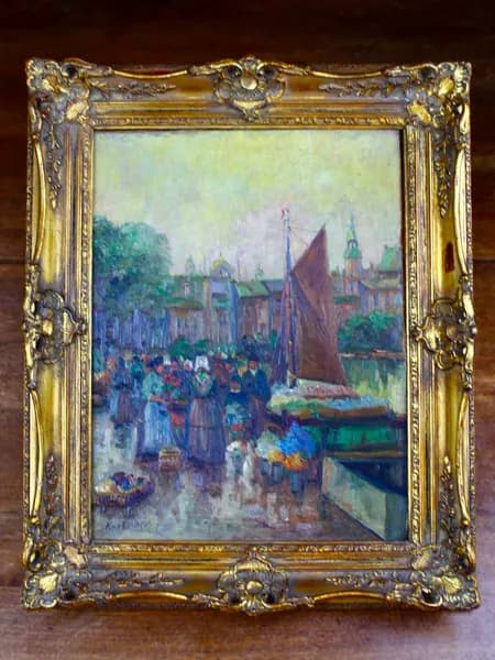Старинная картина в раме. Фанера. Масло. 1932 год. Западная Европа