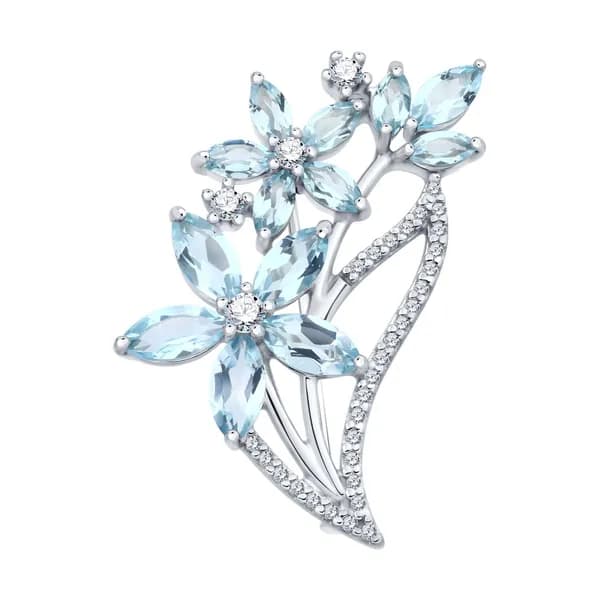 Серебряная брошь DIAMANT-ONLINE с топазом и фианитом 925 пробы