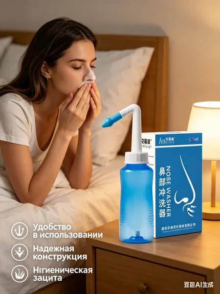 Ирригатор назальный для промывания носа 300 мл, Система для гигиены полости носа при насморке и аллергии - Устройство для очистки слизистой для детей и взрослых