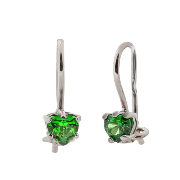 Серьги серебряные детские MultiSilver с фианитами для девочек сердечки зеленые серебро 925