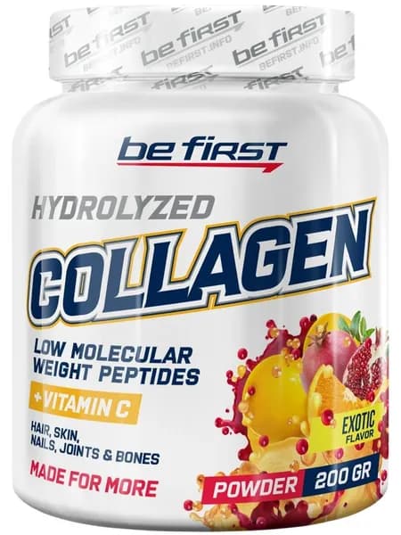 Коллаген 1,2,3 тип Be First Collagen 5000 mg + vitamin C powder (коллаген с витамином С) 200 г, Экзотик, Для кожи, волос, ногтей, суставов и костей