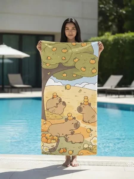 Пляжное полотенце 70x140 см, микрофибра, желтый, оранжевый, 1 шт