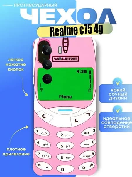 Чехол на realme c75 4g с принтом телефон нокиа