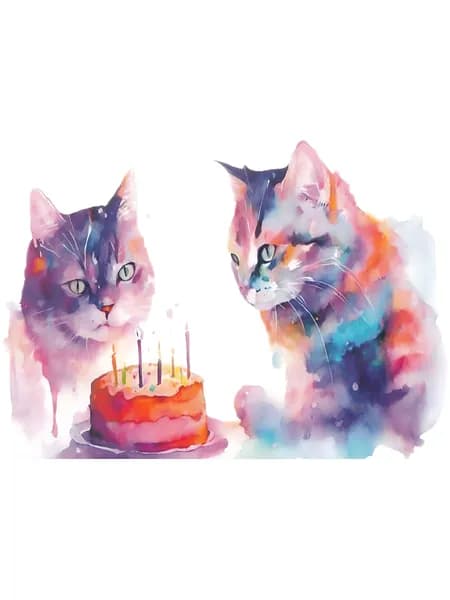 Открытка с днем рождения "Кот и кошка". Размер 15x10,5 см. Крафт конверт в комплекте.