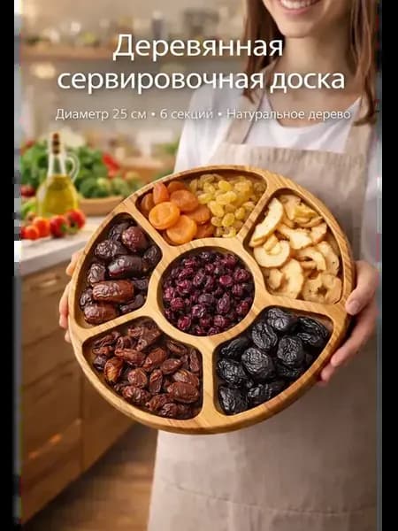 менажница круглая, деревянная для закусок и сервировки