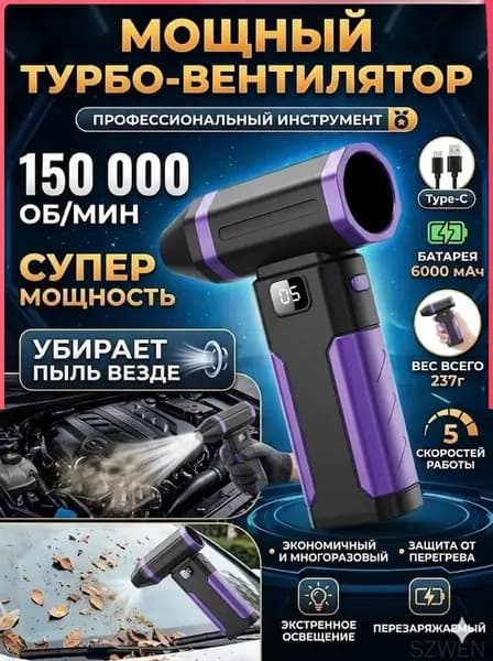 Воздуходувка - пылесос портативная аккумуляторная, Ветродуйка с функцией пылесоса / Воздуходувка для компьютера, Турбовентилятор