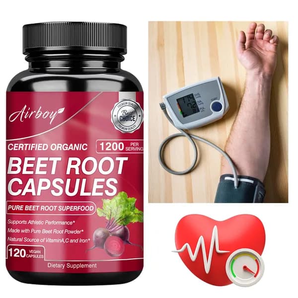 Биологически активная добавка Airboy Organic Beetroot Capsules - улучшает пищеварение, поддерживает здоровье сердца и снижает уровень холестерина