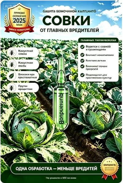 Инсектицид от капустной совки: набор из 1 ампул, для белокочанной капусты; 1 г разводить в 500 мл воды, одноразовая обработка, защита от гусениц и крестоцветных блошек