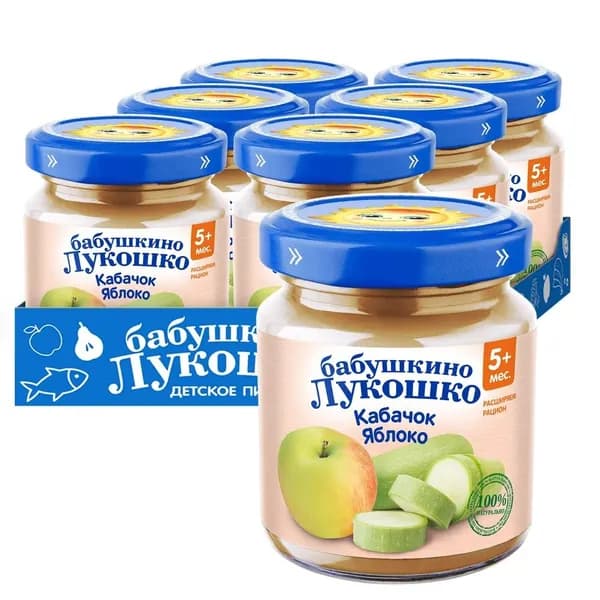 Пюре Бабушкино лукошко Кабачок с Яблоком , с 5 месяцев, 100 грамм, 6 шт.