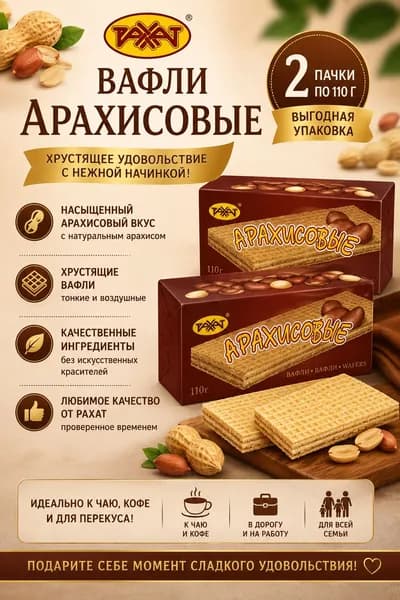вафли арахисовые от Рахат, 2 шт по 110 гр