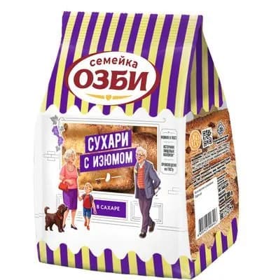 Сухари Семейка Озби с изюмом классические с отделкой сахаром, 300г