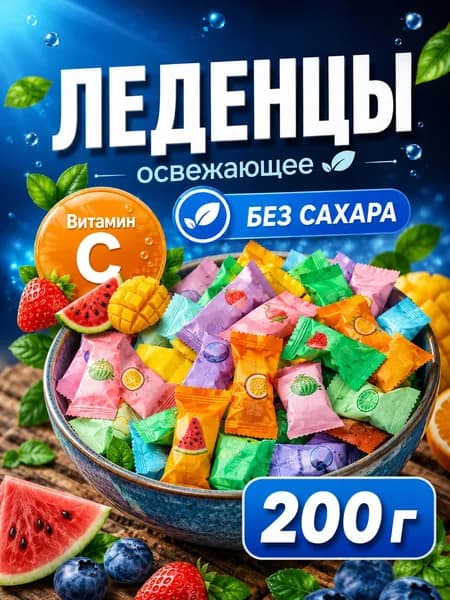 Леденцы Освежающие Без Сахара Витамин С, 200 гр