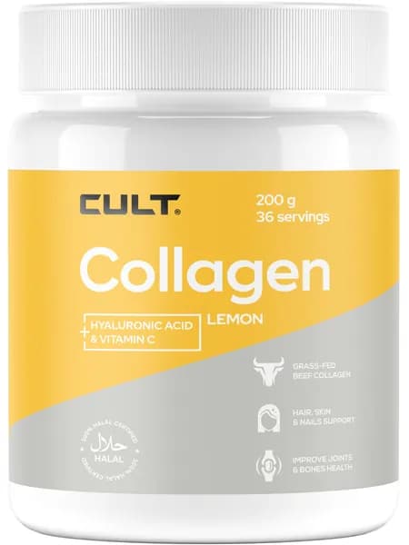Коллаген для суставов, связок + гиалуроновая кислота + витамин С Cult Collagen + Hyaluronic Acid + Vitamin C, 200 г, лимон