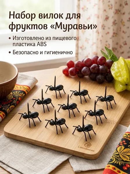 Набор фруктовых вилок Синлянсин, животные, 12 шт, муравьи, 5 см, пластик