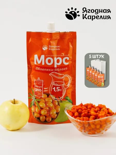 Концентрированный морс Облепиха-Яблоко, 5 шт*200гр