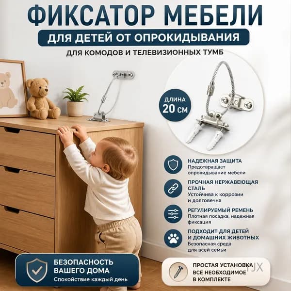 Фиксирующий ремешок для детской мебели, крепление для комода и телевизионной тумбы, белый, полный комплект