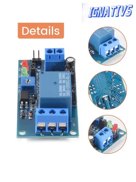 Релейный модуль 12V DC задержки включения/отключения с таймером, 10A.