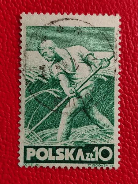 Марки Польша 1947. "Хлебороб/Косарь". Гашение. Клеммташе. Редкость. См фото.