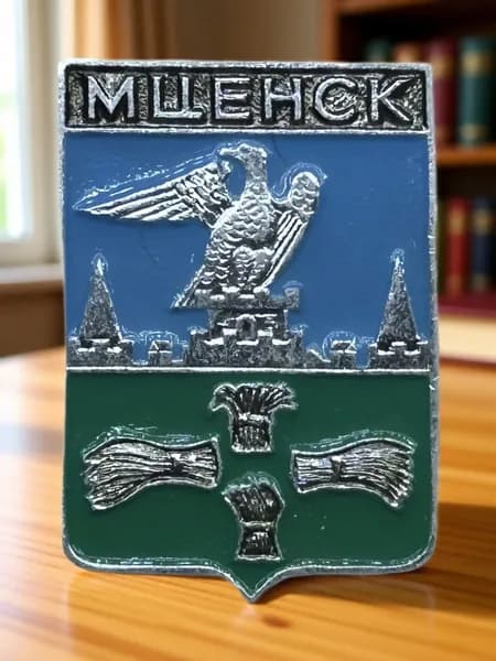 Знак СССР. Герб города Мценск, Орловская губерния. Геральдика. Алюминий. На булавке. Советский значок