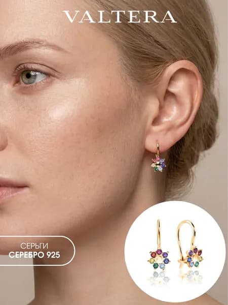 Серьги серебро 925 детские позолота с камнем