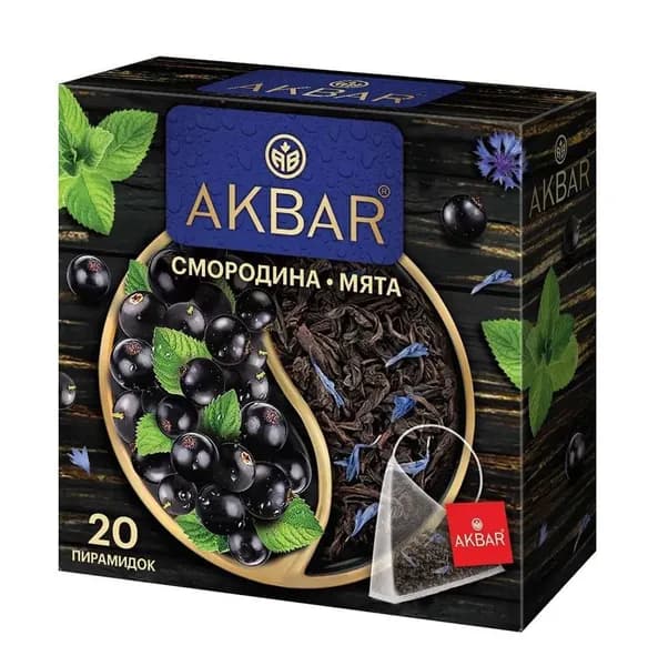 Чай в пирамидках черный листовой AKBAR "Смородина, Мята", 20 шт