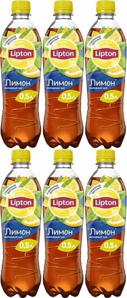 Холодный чай Lipton лимон 0,5 л, комплект: 6 упаковок по 500 мл