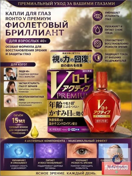 Глазные капли Rohto V Active Premium, 15 мл