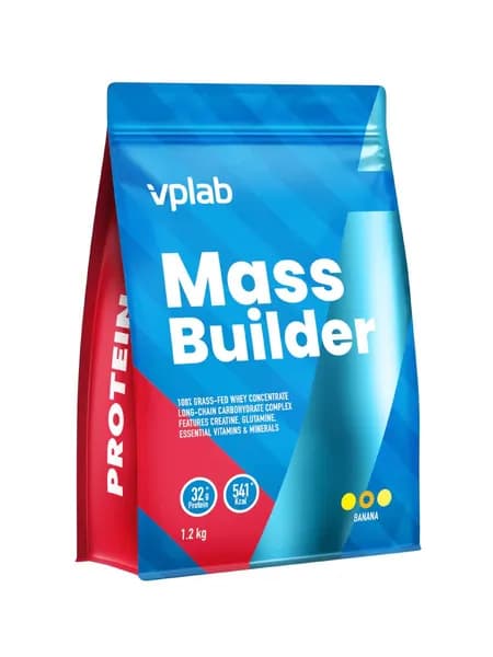 VPLAB Mass Builder, Гейнер, порошок 1200 г со вкусом банана, Спортивное питание для набора мышечной массы и восстановления