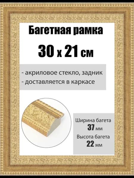 Рамка багетная для картин со стеклом 30 x 21 см, РБ-236