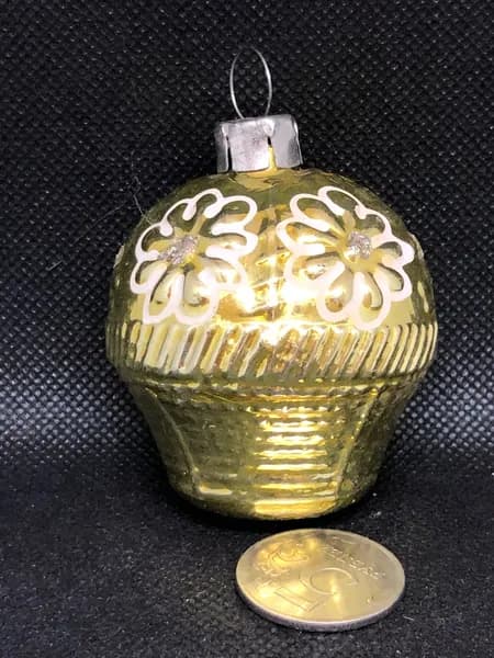 Елочная игрушка СССР корзина с цветами корзинка стекло # 78