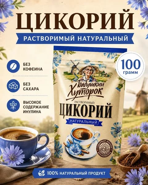 Цикорий Растворимый Натуральный Бабушкин Хуторок, 100г, 1шт