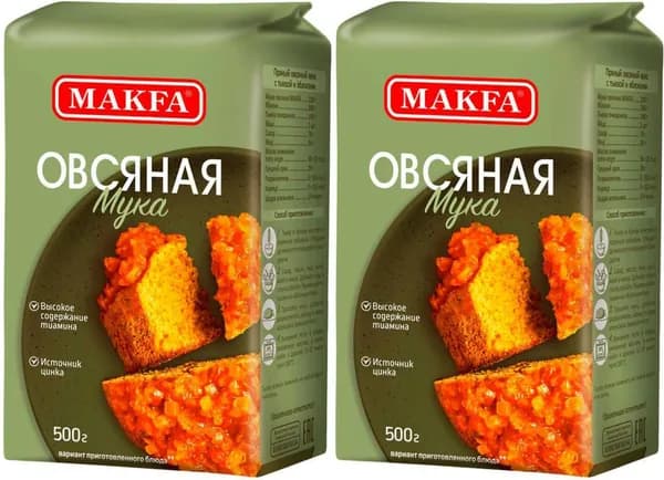 Мука Makfa овсяная, комплект: 2 упаковки по 500 г
