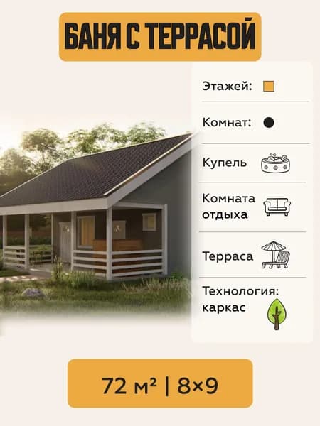 Готовый проект каркасной бани с купелью для дачи 72 м2